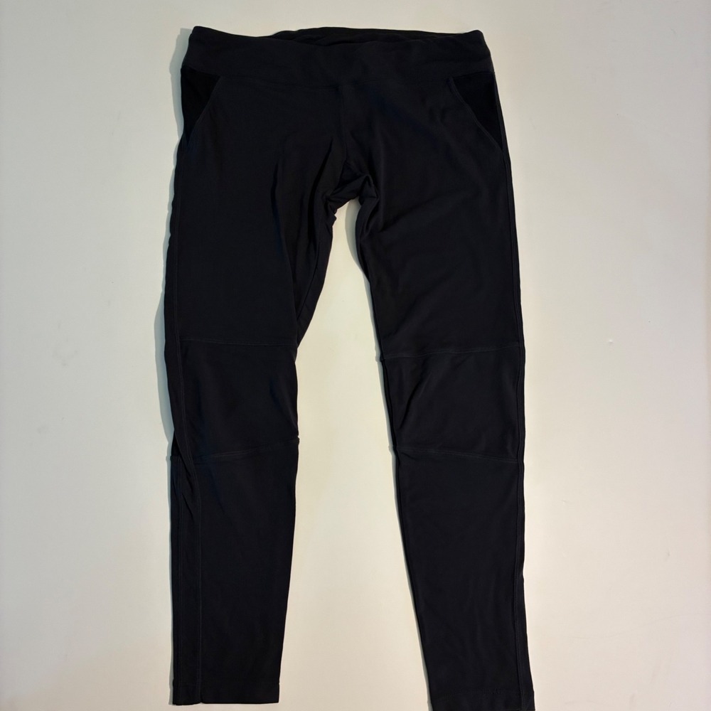 Oiselle Womens Large Black‎ Mesh Panel Running Leggings Zipper Pocket Athletic